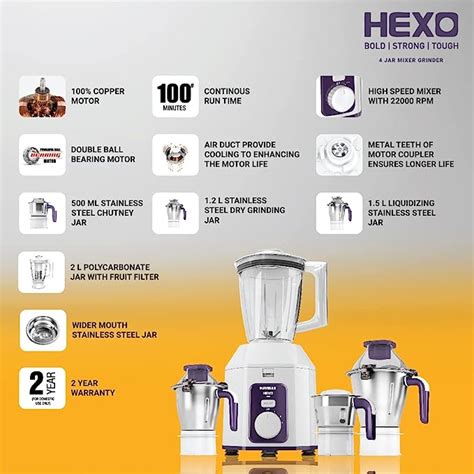 Havells Hexo 1000 watts 4 Jar Mixer Grinder – Infinia Home and Kitchen