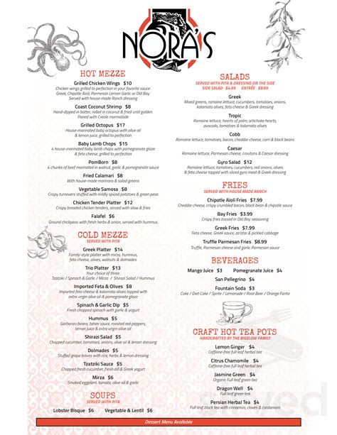 Menu for NORA’S GRILL & BISTRO in Sykesville, MD | Sirved