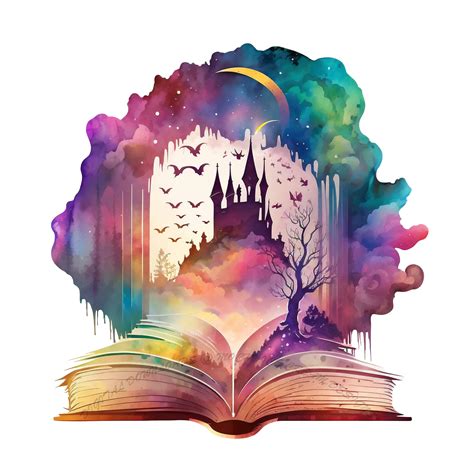 PNG Watercolor Fantasy Books Clipart, Open Book Clip Art, Book Bundle ...
