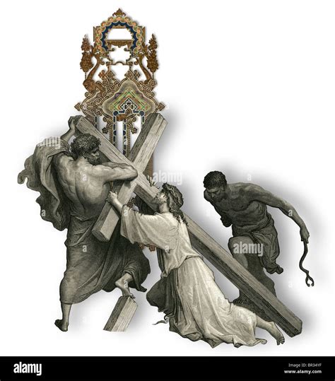 Victorian letter I with Jesus Christ, enfeebled by the weight of the cross Stock Photo - Alamy