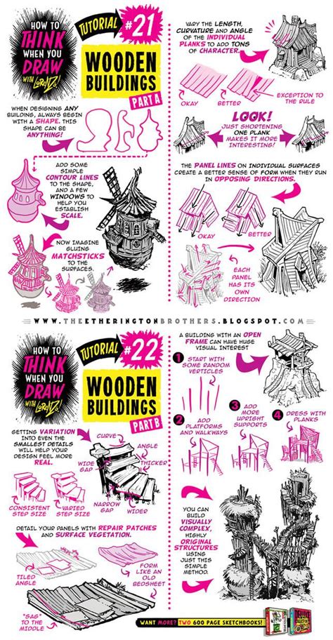 How to Draw WOODEN BUILDINGS CABINS SHACK tutorial by ...