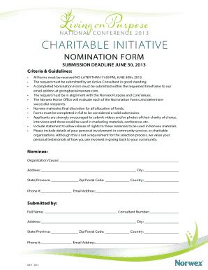 Fillable Online A Charitable Nomination Form - Norwex Fax Email Print ...