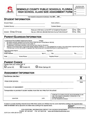Fillable Online choices scps k12 fl High School Class size assignment ...