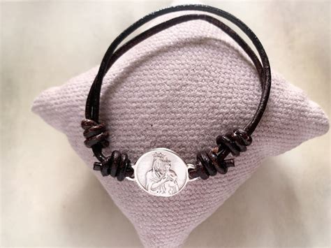 Buy Our Lady of Mount Carmel Scapular Bracelet /leather Cord/sterling ...