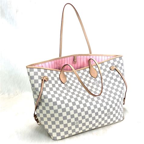louis vuitton canta beyaz pembe buyuk boy neverfull damier 39x32x19