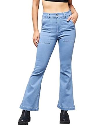 Buy Miss Chase Women's Light Blue Bootcut High Rise Clean Look Regular ...
