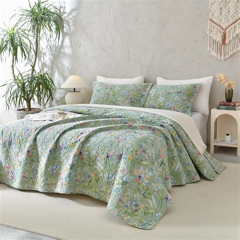 Sanracie Floral Quilt King Size-100% Cotton Bedding Quilt Set (110"x98 ...