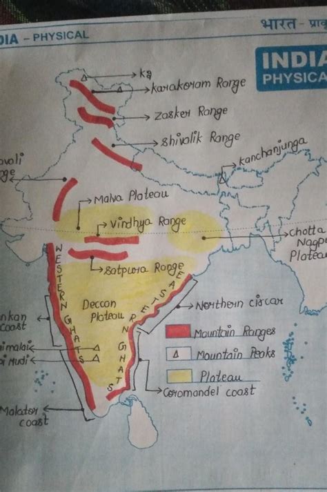 On an outline map of india show the vindhya range, anai mudi peak and ...