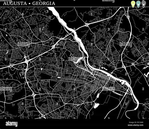 Simple map of Augusta, Georgia, USA. Black and white version for ...