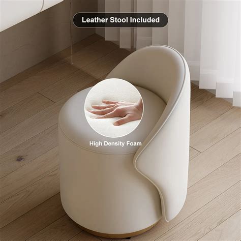 Modern White Makeup Vanity Set PU Leather Dressing Table with Stool ...