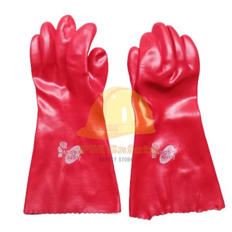Jual Sarung Tangan PVC Warna Merah Anti Panas 14 inch/ Sarung Tangan ...