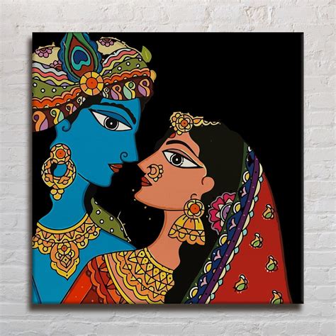 Radha Krishna Madhubani Canvas Painting - Elegant Wall Decor – Paper ...