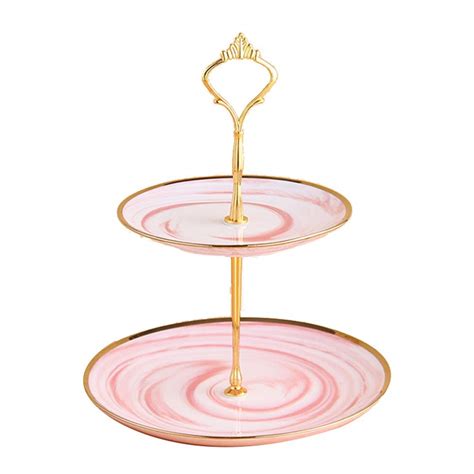 Cake tray 2 Tier Ceramic Cake Stand Round Marble Texture Cake Stand ...