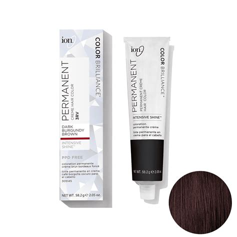 Ion Permanent Creme Hair Color 3RV Dark Burgundy Brown, Vegan, Cruelty ...