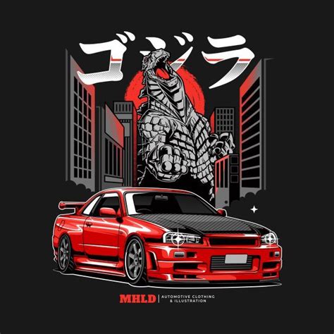 GT-R R34 Red Godzilla Illustration by mhld in 2021 | Gtr, Automotive ...