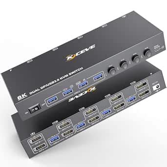 8K DisplayPort KVM Switch 2 Monitors 4 Computers, NAWEN Dual Monitor ...