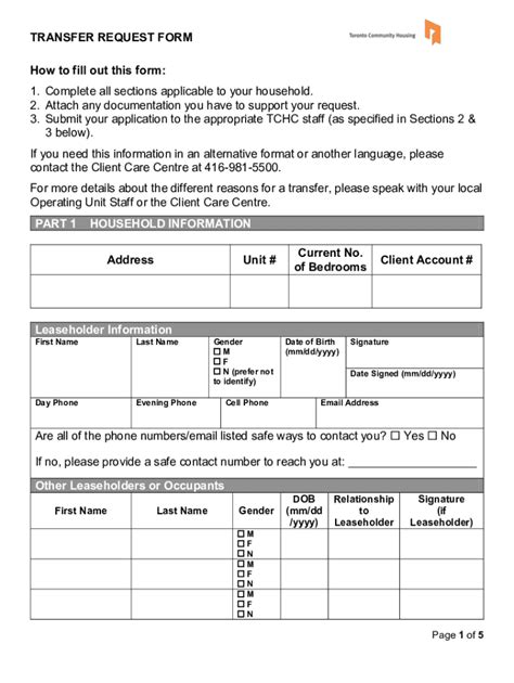 2019-2026 Canada Toronto Community Housing Transfer Request Form ...