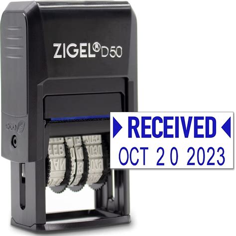 ZIGEL D50 Date Stamp with Received - Self Inking Date Stamp - Blue ...