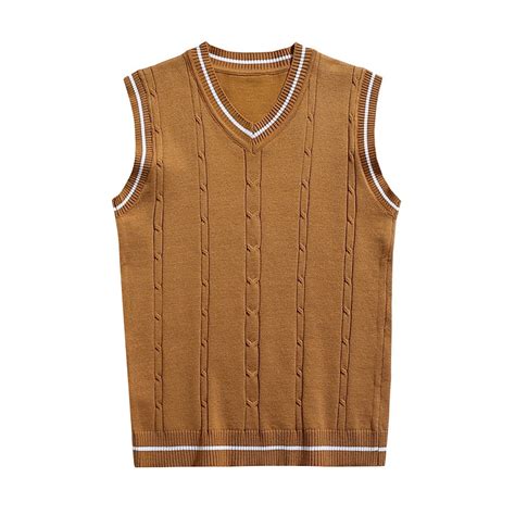 Bjutir Mens Coat Men'S Sleeveless Sweater Vest Striped Trim V Neck ...