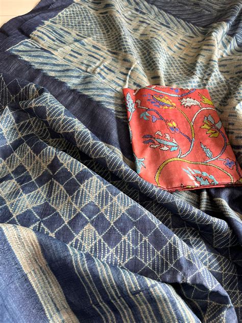 Pure Tussar Shibori Saree - Indigo