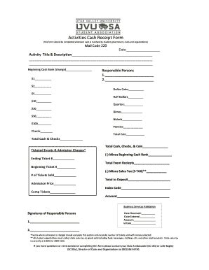 Fillable Online uvu Activities Cash Receipt Form - uvu Fax Email Print ...