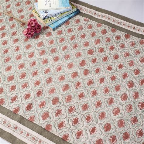 Buy Peepul Tree Pure Cotton Hand Block Printed Rug in Green and Dusty ...