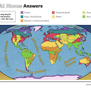 World Biomes Map Key and Coloring Worksheet for 3rd-5th Grade