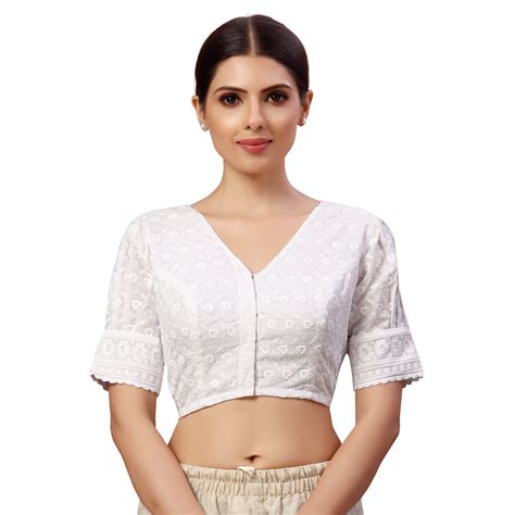 Women's White Chikankari Cotton Blouse (Design 2608) – Studio Shringaar