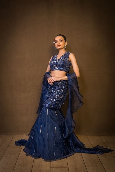 NASHAH- Navy Blue Fish Cut Lehenga – Rajkumari - By Richa Haware