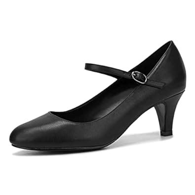 Buy CAMSSOO Women's Mary Jane Kitten Heel Pumps Round Closed Toe Mid ...
