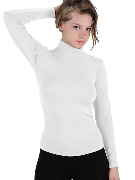 Women Stretch Long Sleeve Mock neck Turtleneck Top Slim Fit Tight Shirt ...