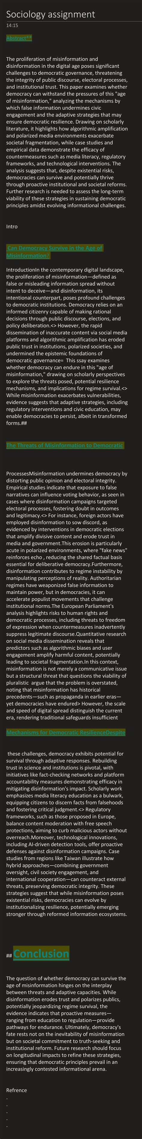 Sociology Assignment 14:15 - Democracy in the Age of Misinformation ...