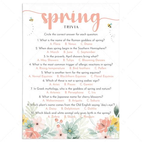 Spring Trivia Questions And Answers Printable - Printable Calendars AT A GLANCE