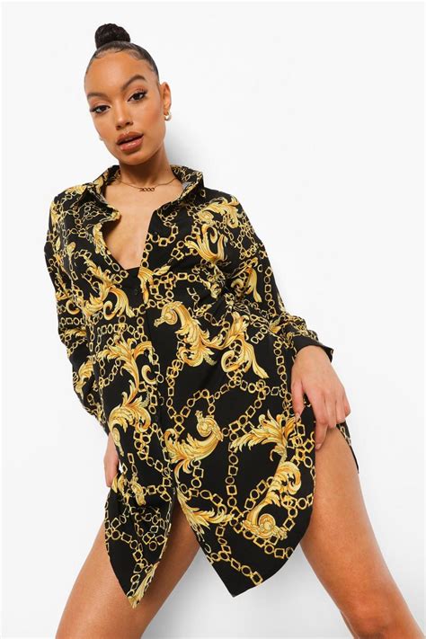 Chain Print Oversized Shirt Dress | boohoo