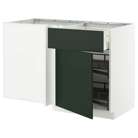 METOD / MAXIMERA corner base cab w drawer and p-out, white/Havstorp ...