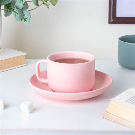 Riona Ceramic Cup And Saucer Set Pink Online - Premium Tea Cup | Nestasia