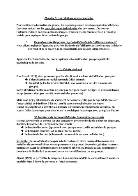 Chapitre 3 psycho - Chapitre 3 : Les relations interpersonnelles Pour expliquer la formation du ...