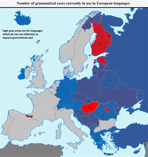 Number of Grammatical Cases in European languages [2496x2664] | Language map, European languages ...