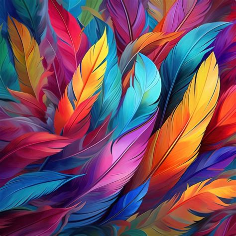 Colorful feathers in various shades of color in the style of ...