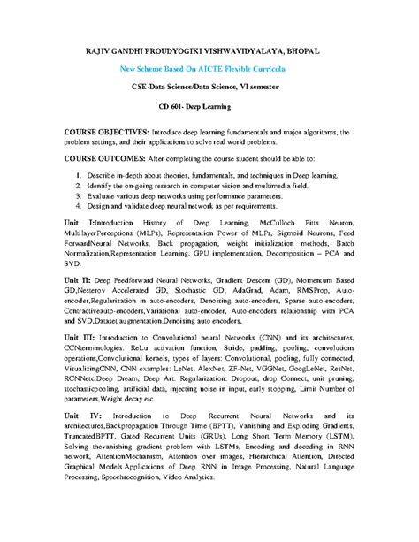 CD 601 - Deep Learning: Course Overview & Key Concepts for CSE VI - Studocu