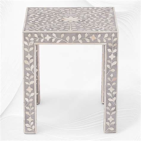 Grey Bone Inlay Floral Side Table – Luxury Handicrafts