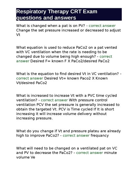 Respiratory Therapy CRT Exam: Questions and Answers on Ventilation and ...
