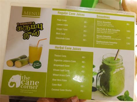 Menu at The Cane Corner, Chennai