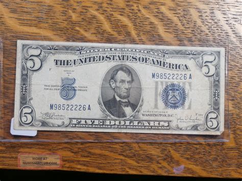 1934 - C $5 Silver Certificate Old Note Currency