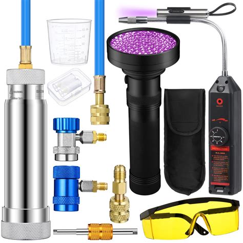 Tellegloww AC Leak Detector Kit, R1234yf R134a R410a AC Oil UV Dye Injector Kit Refrigerant Leak ...
