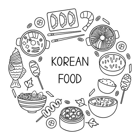 Koreanisches Essen Doodle Set Asiatische Küche im Sketch-Stil | Premium ...