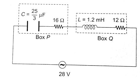 A box `P` and a coil `Q` are connected in series with an ac source of ...