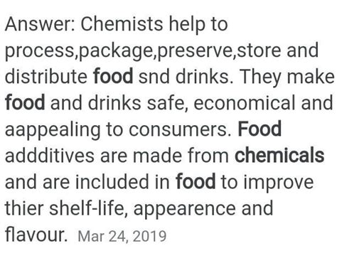 Describe the application of chemistry in food industry - Brainly.in