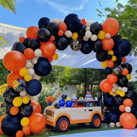 Race Car Balloon Arch - Blue Black Yellow Balloons Double Stuffed Black ...