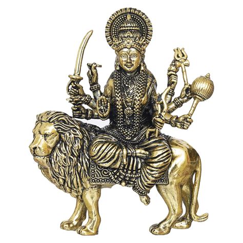 Buy Shyam Antique Creation 4 Inch Brass Maa Durga On Lion Idol Goddess ...